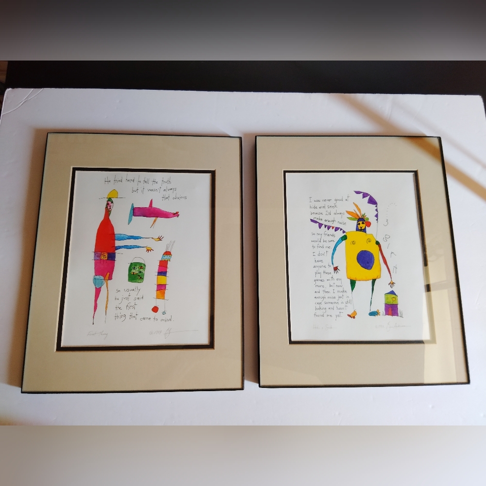 Story People Signed Prints by Brian Andreas: "Hide & Seek" and "First Thing" 14"